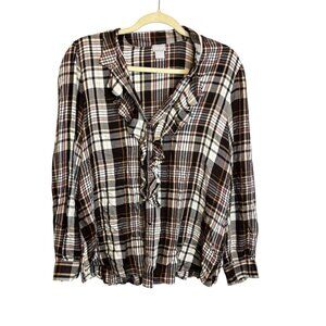 Chico's Blouse Women's XL Plaid Flutter Ruffle Chicos 3